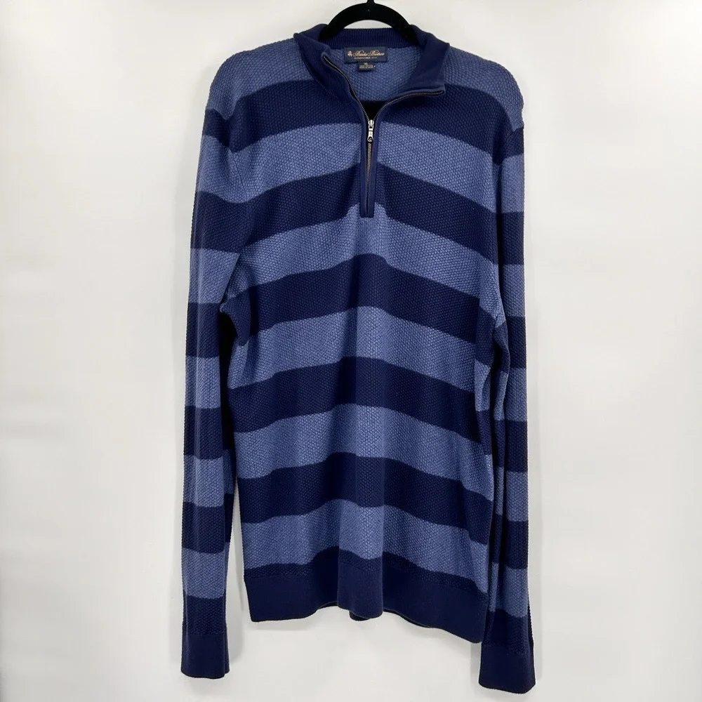 Brooks Brothers Mens 1/2 Zip Rugby Stripe‎ Sweater Size XL Blue Preppy Old Money